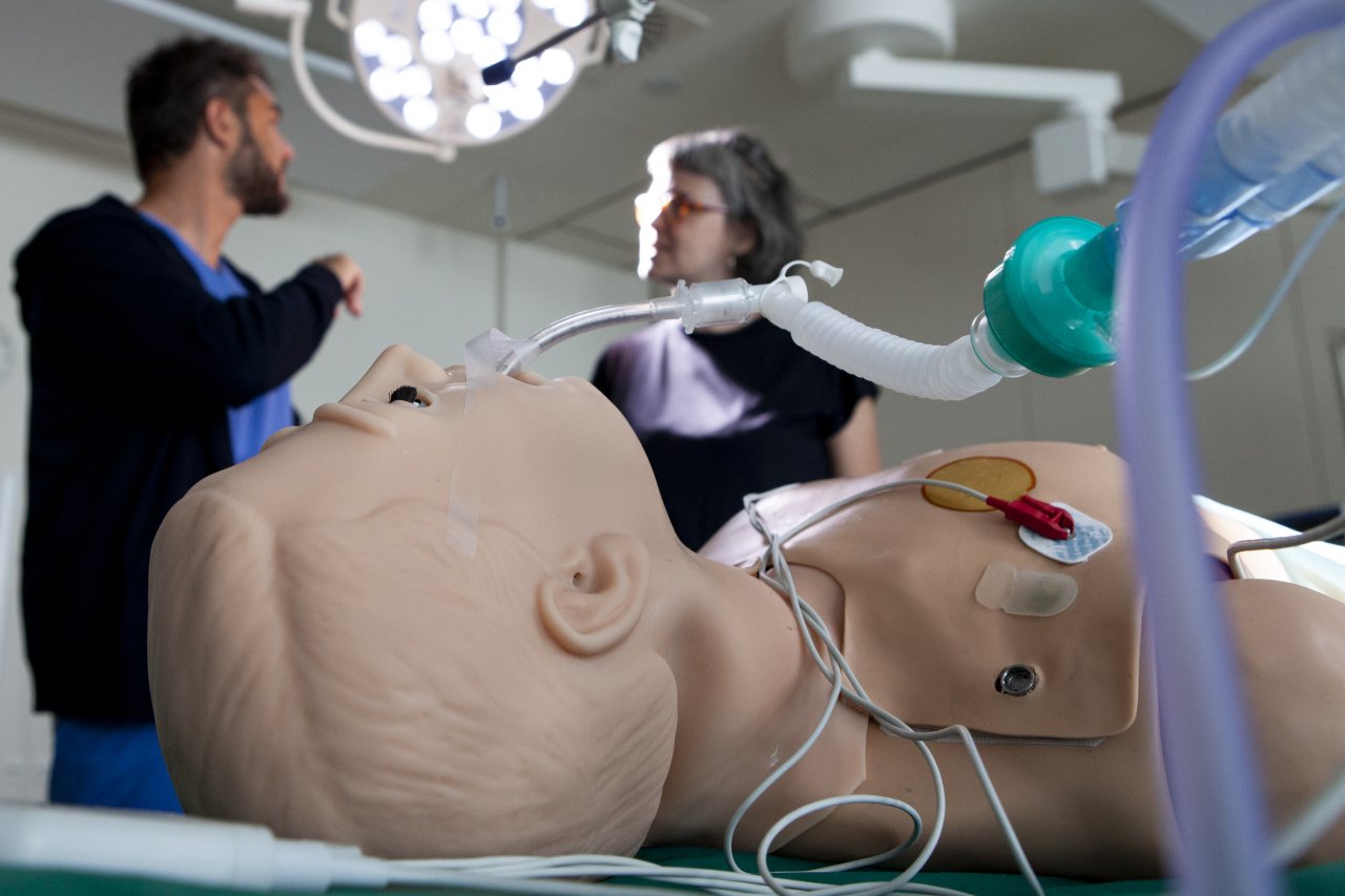 Im Hintergrund wird das Simulationsmodell, das im Vordergrund zu sehen ist, erklärt